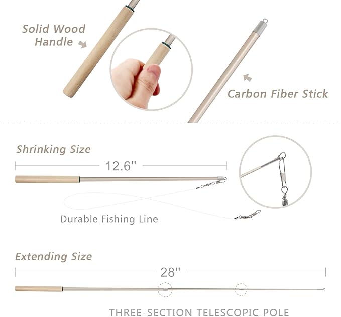 SONGWAY Cat Teaser Wand Toy - 9 Pieces Retractable Cat Wand Toy Set, Insect Worm Replacement Teaser with Bell, Cat Feather Toys for Indoor Cats, Interactive Cat Toy for Kitten Cat