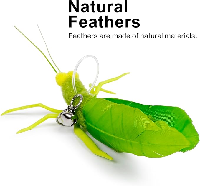 Cat Feather Wand Toys,Retractable Wand Toy with 3 Simulation Insects Refills, Transparent Carbon Wire,Interactive Cat Toy Kitten Toy for Indoor Cats to Play Chase Exercis