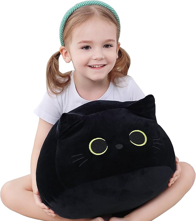 Black Cat Plush, 16" Stuffed Animal Black Cat Plushies, Giant Soft Cute 3D Cat Pillow Doll Toy Home Decor