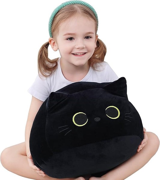 Black Cat Plush, 16" Stuffed Animal Black Cat Plushies, Giant Soft Cute 3D Cat Pillow Doll Toy Home Decor
