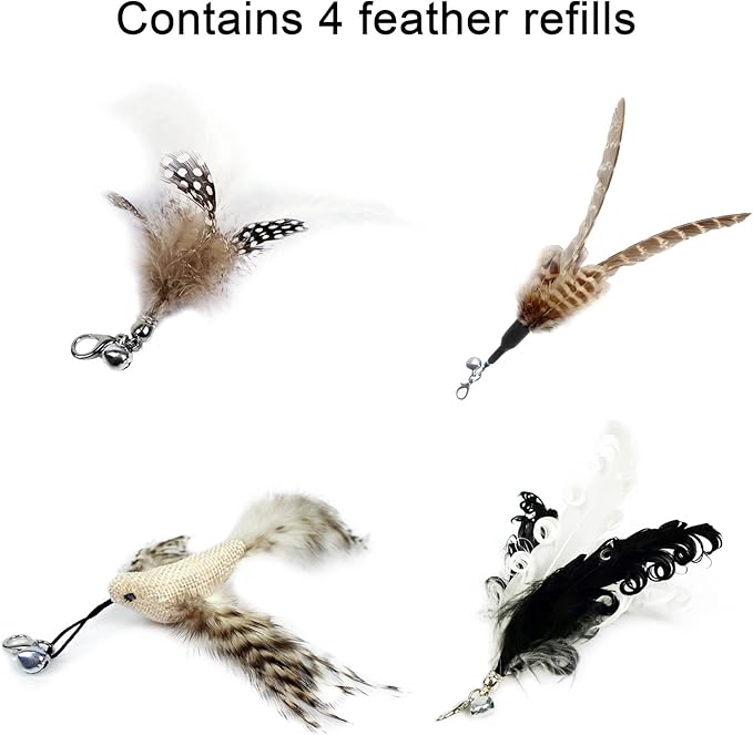 Cat Wand Toys, Interactive Bird Cat Toy Set,35'' Flexible Steel Wire and 4Pcs Cat Feather Refills,Cat Teaser Toy Cat Wand Toys for Indoor Cat and Kitten.