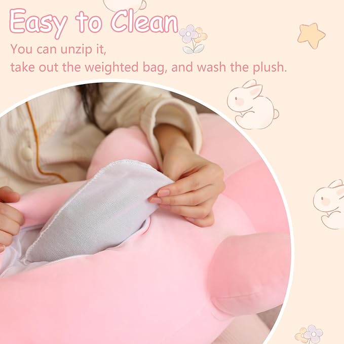 SQEQE Weighted Bunny Plush, Weighted Bunny Stuffed Animal, Cute Plushies Soft Pink Pillow Toy Gift for Kids Adults 9.8 Inch, 0.8 Lbs