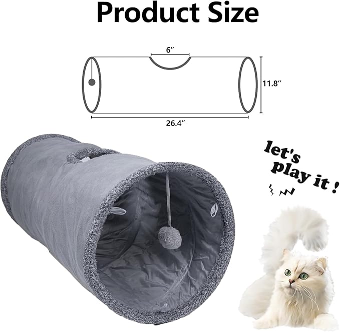 Cat Tunnel, Durable Suede Collapsible Cat Play Tube Toys with Play Ball, Indoor Cat Play Tunnel for Cat, Puppy, Kitty, Kitten, Rabbit (Small)