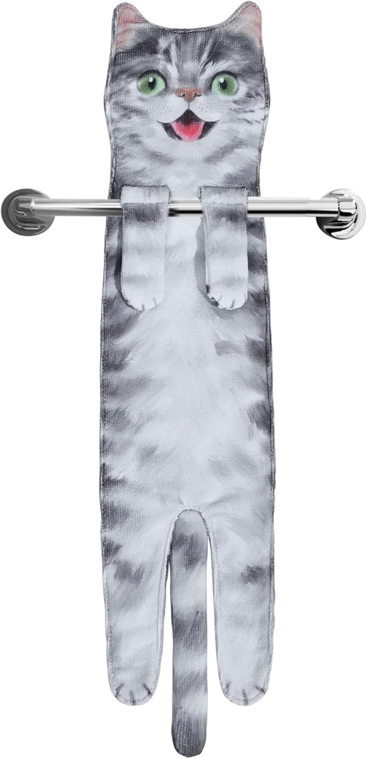 Cat Funny Hand Towels for Bathroom Kitchen- Cute Decorative Kitten Decor Hanging Face Towels- Unique Housewarming Valentines Mothers Birthday Gifts for Women Mom Cat Lovers