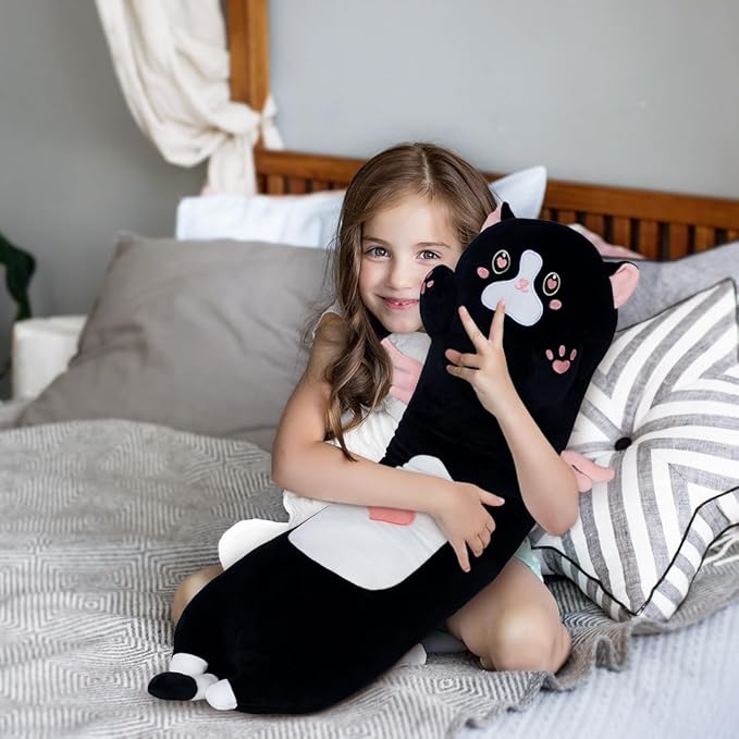 Cat Long Plush Long Giant Pink Cat Pillow Plush, Long Kitten Body Pillow Cute Cat Stuffed Animals for Kids Girlfriend(70cm/27.5inch)