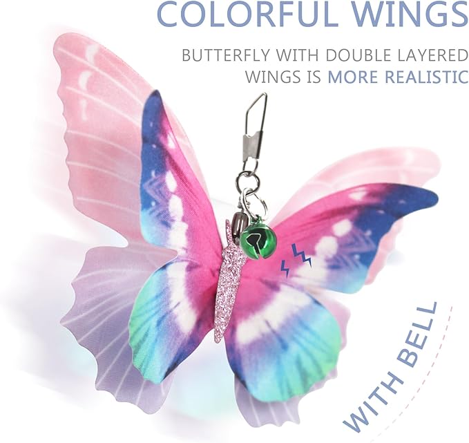 SONGWAY Cat Butterfly Toy Replacement - 7 Pieces Butterfly Cat Toys Accessories, Cat Wand Toy Replacement, Cat Teaser Wand Attachments, Interactive Cat Toys for Indoor Cat Kitten