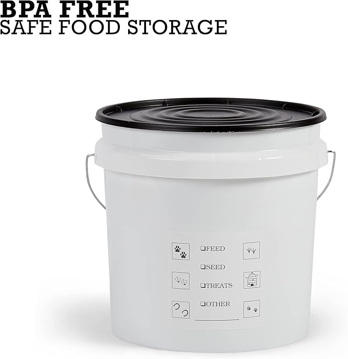 United Solutions Airtight Pet Food Storage Container, 2 Gallon Capacity, Great for Dog Food, Cat Food, Bird Seed, Dry Food Storage, White Container with Black Lid, 2-Pack
