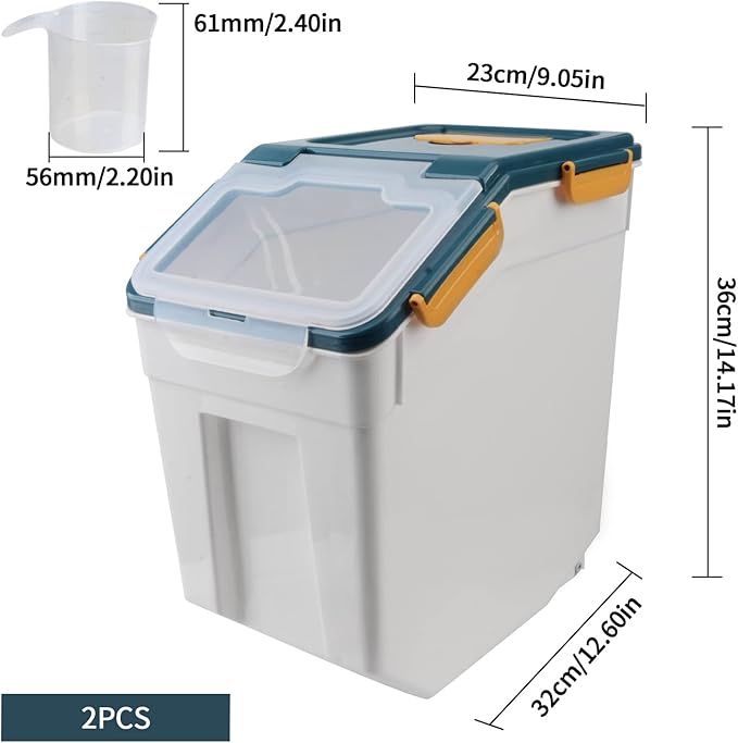 2Pcs Large Airtight Dog Food Storage Container With spoon and Measuring Cup, 15~30LB Pet Food Storage Container Bin,for Rice/Grain/Pet Food/Flour (Blue)