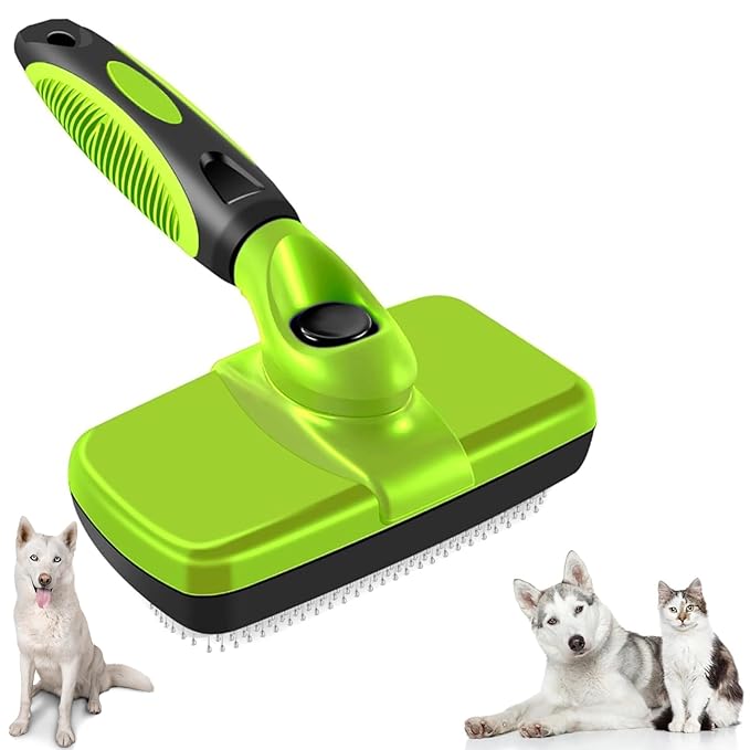 AINA Self-Cleaning Pet Grooming Brush | Pet Slicker Brush for Dogs & Cats Detangling & Fur Removal with Click Clean Button | Effective & Comfortable Pet Deshedding Brush, Perfect for Pet Grooming