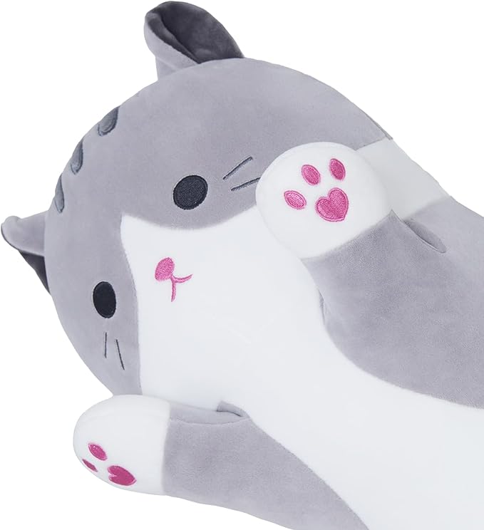 Long Cat Plush Body Pillow, Cute Cat Plush Toy Pillows with Wings, Stuffed Animals Kitten Soft Plushies Gifts for Kids Girls Girlfriend(Grey, 35.4in/90cm)