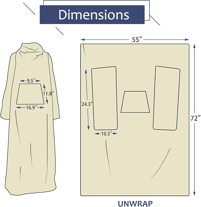 Solaris Wearable Blanket with Sleeves for Adults, Softness Comfort Warmth Fleece Gift for Women Men, Snuggy Body Throw TV Blanket for Home Office Lounge, Gift for Your Lover