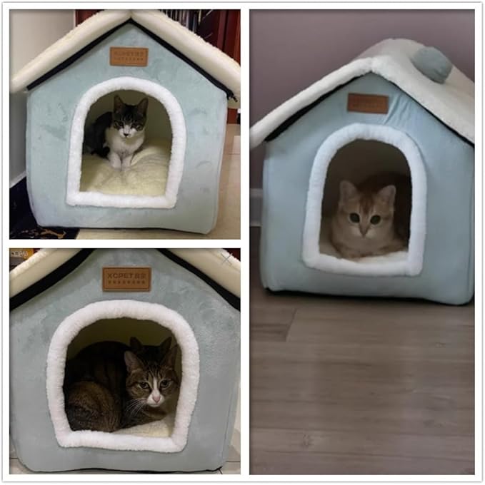 Christmas Cat Bed for Indoor Cats Plaid Christmas Cat Tent Cat Bed Cave for Pets Cats and Dogs (Light Green-L (20.5 X 17 X 19.7 Inch))