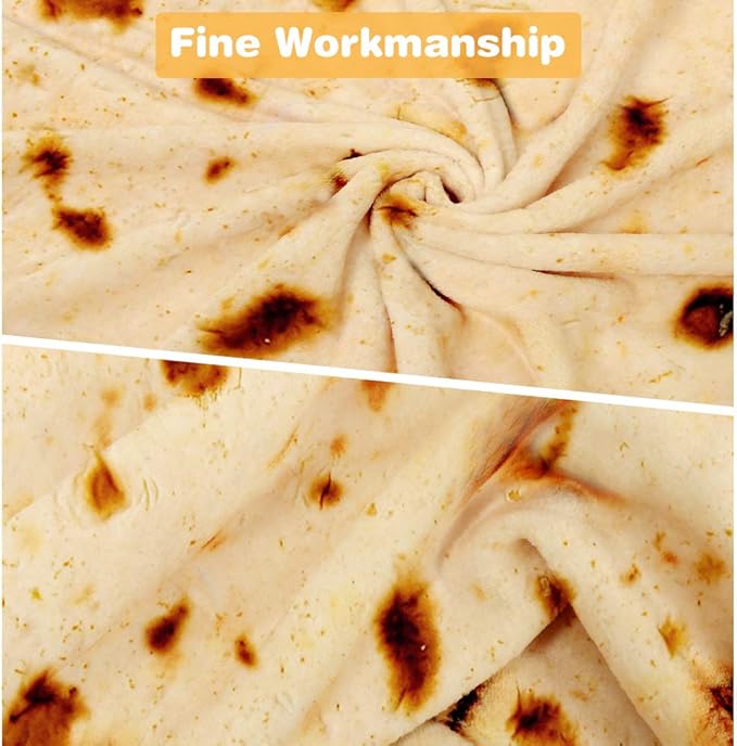 Burrito Tortilla Throw Blanket, 2.0 Double Sided Burritos Taco Tortilla Wrap Blankets for Adults Kids, Giant Funny Realistic Food Blankets, Soft Flannel Round Throw Blanket 71in