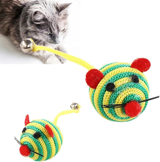 Leadigol 4PCS Cat Toy Mice,Hand Knitted Rainbow Cat Toys Balls,Pet Accessories Nylon Rope Pet Supplies Interactive Kitten for Small Cat Pet Training Toy Sound Cat Throw Toys
