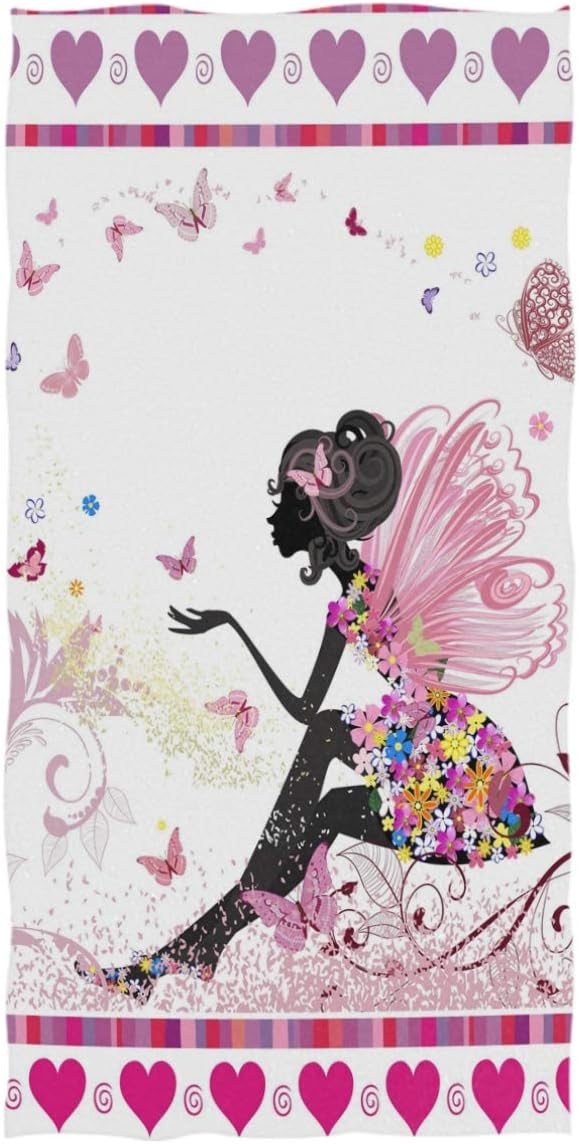 Wamika Flower Fairy Pink Hand Towels Butterfly Hearts Love Flowers Ultra Soft Highly Absorbent Bath Towel Multipurpose Bathroom Towel for Hand Face Gym Spa 16x30 in