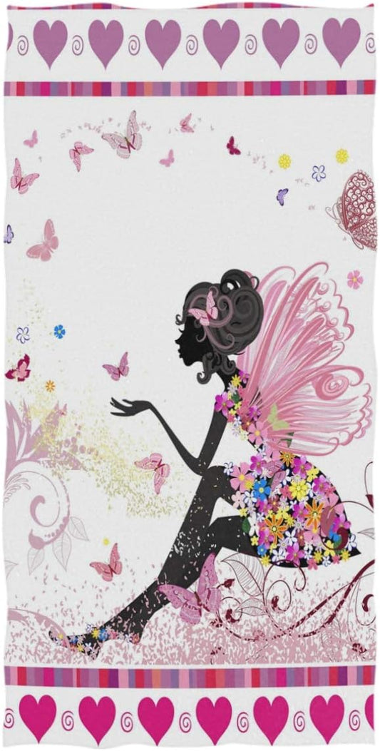 Wamika Flower Fairy Pink Hand Towels Butterfly Hearts Love Flowers Ultra Soft Highly Absorbent Bath Towel Multipurpose Bathroom Towel for Hand Face Gym Spa 16x30 in