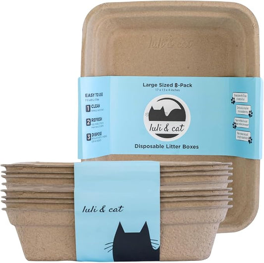 8-Pack Disposable Litter Boxes for Cats | Size Large | Durable and Water Resistant