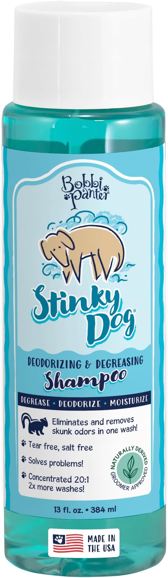 Bobbi Panter Heavy Duty Deodorizing Dog Shampoo for Degreasing & Moisturizing - Natural Ingredients, Tear-Free, pH-Balanced, 20:1 Concentrated Formula, Fresh & Clean Scent, 13 oz. (Case of 12)