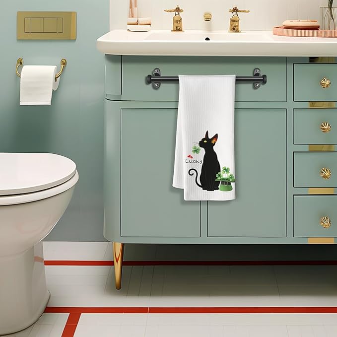 Black Cat Gifts,Shamrock St. Patrick's Day Cat Dish Towels,Cat Kitchen Towels,Cat Hand Towel,Cat Mom Gifts,Gifts for Cat Lovers for Women,Cat Lady Gifts,Crazy Cat Lady Gifts,Black Cat Gifts for Women