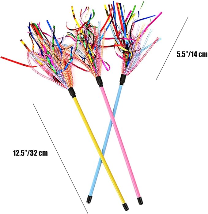 IUHKBH Cat Wand Toys, 3 PCS Interactive Cat Feather Wands Cat Teaser Toys with with Sound Paper Tassels and Soft Line Tube for Cat and Kitten