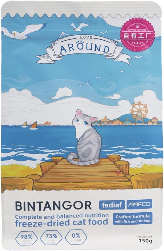 Bintangor Freeze Dried Cat Treats; Dry Cat Food Premium, Healthy, High Protein Instinct Cat Food- Fish and Shrimp Flavor, 150g Bag