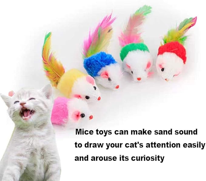 Cat Mice Toys for Indoor Cats 12PCS, 5 Color Variety Mouse Cat Toy Mice Cat Toy Mouse for Cats, Fur Mice Cat Toys Mice Cat Feather Toys with Rattle Sounds, Mixed Pack Cat Mouse Toy for Cats