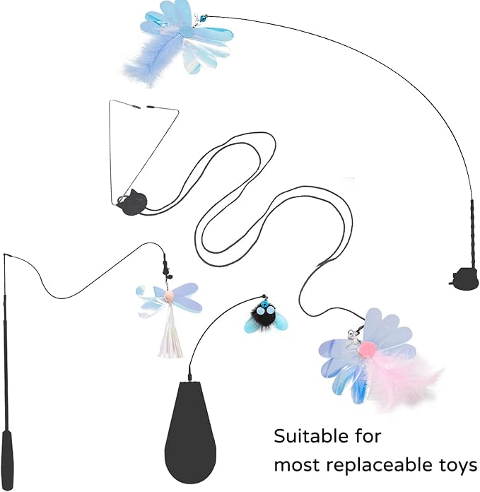 Cat Wand Toy, Shiny Insect Cat Toy, 7 PCS Replacements with Bells for Cat Fishing Pole Toy, Refills for Interactive Cat Toy Bugs, Chase and Exercise, (Insects + Cat Wand)