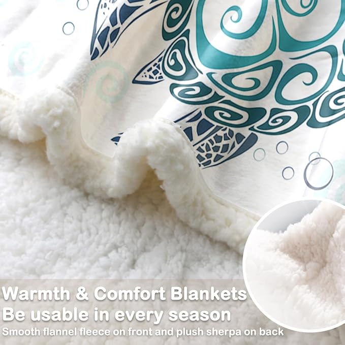 Sleepwish Sea Turtle Fleece Throw Blanket for Kids Soft Plush Aqua Blue Tortoise Sherpa Blanket for Couch Sofa Gift for Turtle Lovers, Twin (60" X 80")