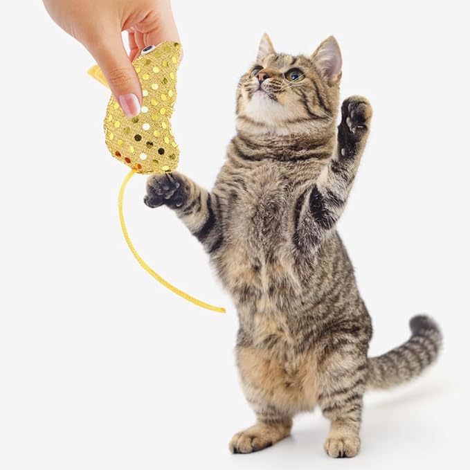 LOGOFUN 6pcs Cat Mouse Toys Plush Mouse Kitten Toys with Sequin Glitter Mouse Shaped Cat Catnip Toys for Indoor Cats Kitten Pet Supplies - Red & Yellow