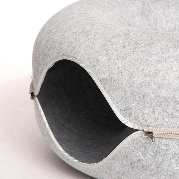 Cat Tunnel Bed, Cat Bed Donut, Cat Toy Hideout Indoor, Cat Condo, Cat Cave, Cats Toys Scratch Resistant Hideout, for All Seasons (light grey-2024, 24 * 24 * 11 inches)