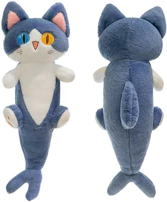 OOPSHANA Long Cat Plush Toy Cute Plushie Hugging Plush Pillow Shark Cat Stuffed Animal for Girls and Boys Blue 19.7"