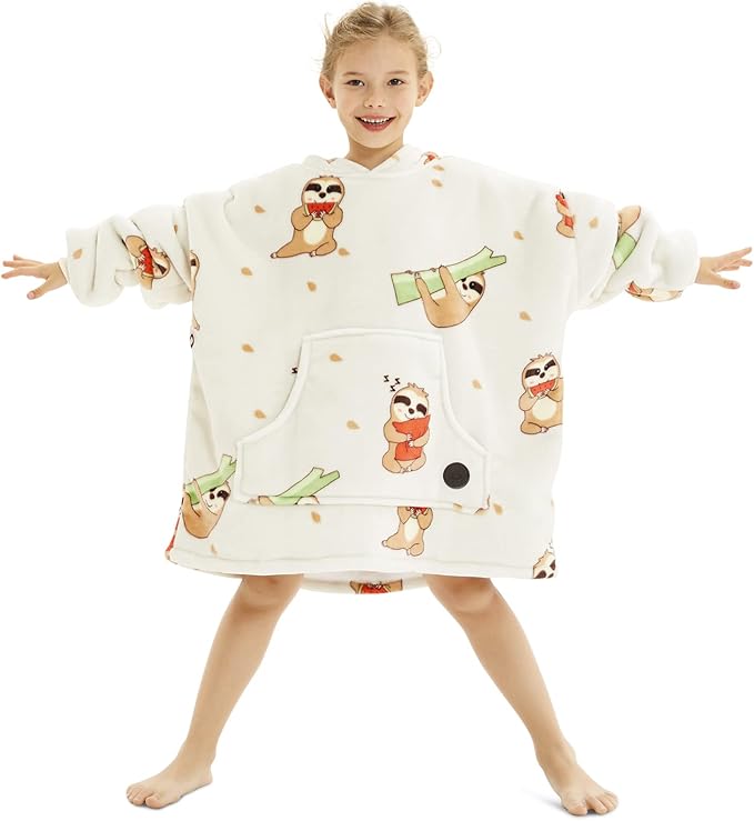 THREE POODLE Wearable Blanket Hoodie for Kids, Oversized Sherpa Sweatshirt Blanket with Giant Hood, Warm Cozy Hooded Blanket, Cute Gifts for Kids Girls Boys