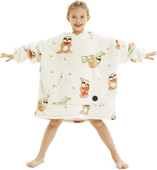 THREE POODLE Wearable Blanket Hoodie for Kids, Oversized Sherpa Sweatshirt Blanket with Giant Hood, Warm Cozy Hooded Blanket, Cute Gifts for Kids Girls Boys