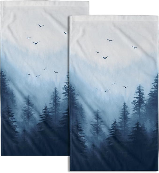 Blue Misty Forest Hand Towels Set of 2 Nature Mountain Soft Guest Face Bath Towel Kitchen Dish Towels Spa Home Bathroom Decorations