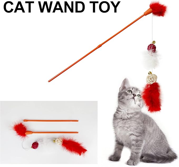 Cat Toys Kitten Toys Set, Cat Scratching pad with Catnip,Cat Wand Toy,Interactive Kitty Toys Cat Feather Toy Catnip Toy Fluffy Mouse Crinkle Balls for Cat Kitty Kitten (Pink)…