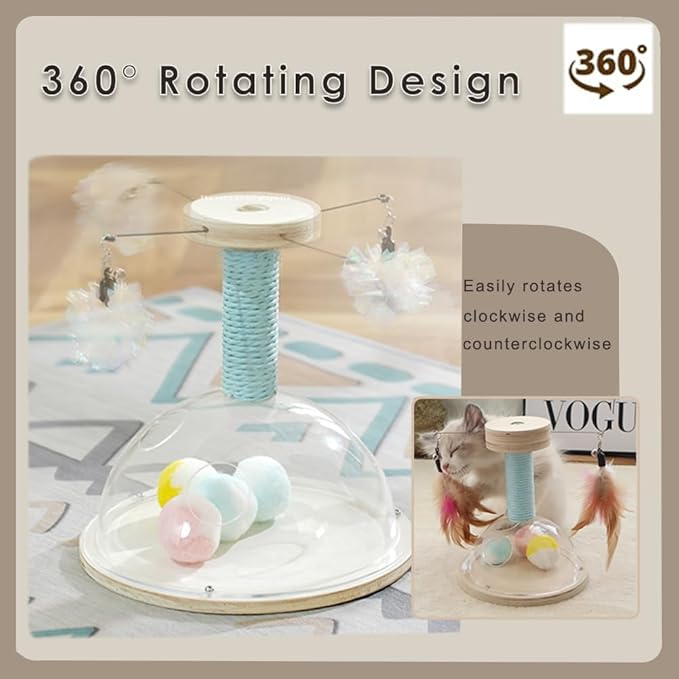 Marchul Cat Scratching Post with Hanging Ball, Wooden Cat Fetch Ball Toy, Sisal Scratcher Interactive Kitten Fun Track Toy for Indoor Cats Physical Exercise,M