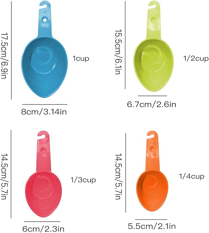 Lainrrew Pet Food Scoop, Dog Food Cups Plastic Measuring Cups and Spoons Set Cat Food Scoop Utility Kitchen Scoops for Dog Cat Bird Food
