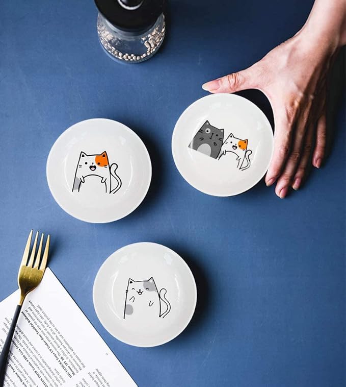 4pcs Ceramics Cat Dinner Relish Dishes Seasoning Dishes Dipping Appetizer Plates