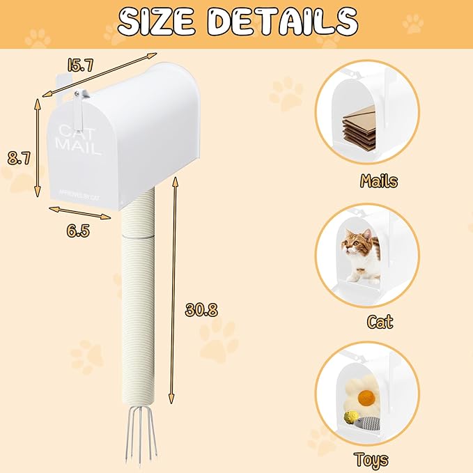 40in Outdoor Cat Scratching Post,Cat Toys for Outdoor Steel Mailbox In-Ground with PVC Sisal Post (White)