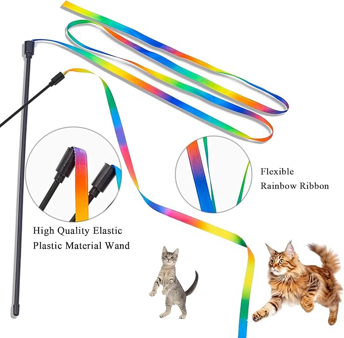 itPlus Indoor Cats Toy(2Packs), Interactive Cat Wand Toys for Cats Kitty Kitten Toys Teaser Wand Cat String Toy for Cats Kitten Chase Exercise Keep Fit Cat Toy