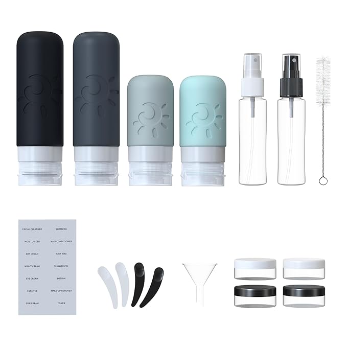 18 Pack travel Bottles for Toiletries, TSA Approved Silicone Travel Containers Leak Proof Refillable Travel Accessories for Shampoo Conditioner Lotion Body Wash(Multicolored A)