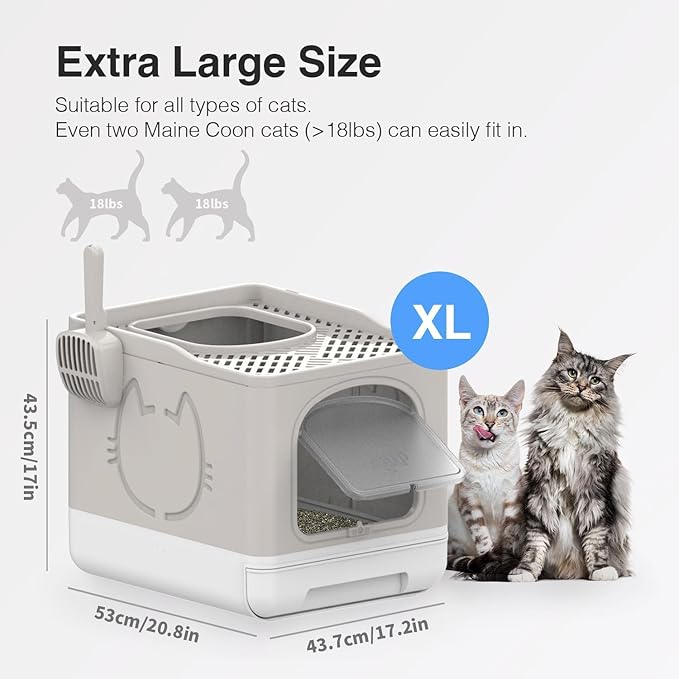 All for Paws Foldable Cat Litter Box with Top Entry, Mess Proof Enclosed Litter Box for Cats with Handy Litter Scoop, Anti-Splash Cat Toilet, XL
