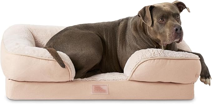 TOWN & COUNTRY EVERYDAY CuddleTown Comfy Solid Bolster Sofa Pet Bed, Supportive & Calming Egg Crate Foam, Water Repellent, Non-Slip Bottom, Machine Washable Cover, Warm Taupe, Large 35"x25"x8"