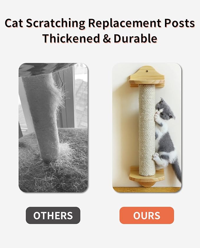 BNOSDM 2 Pcs 15.75”x3.15” M8 Cat Tree Scratching Post Replacement Parts for Indoor Cats Tower Rope Scratch Poles Refill Natural Sisal Part for Refurbishment Hemp White