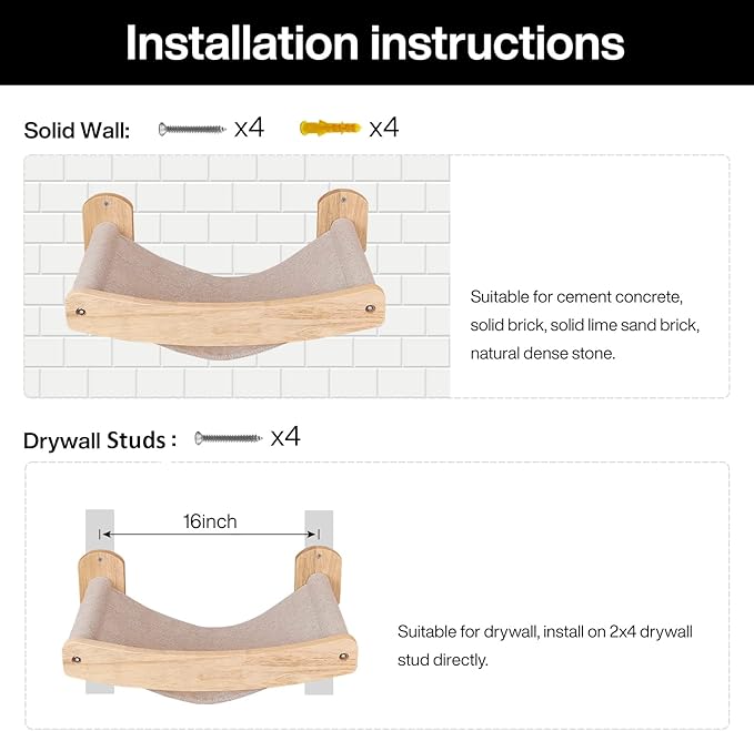Cat Wall Hammock Set with 2 Cat Steps - Wall Mounted Cat Bed, Stylish Modern Cat Wall Furniture, Cat Wall Floating Shelves & Perches, Sturdy Kitty Hammock Beds for Climbing, Playing, Sleeping