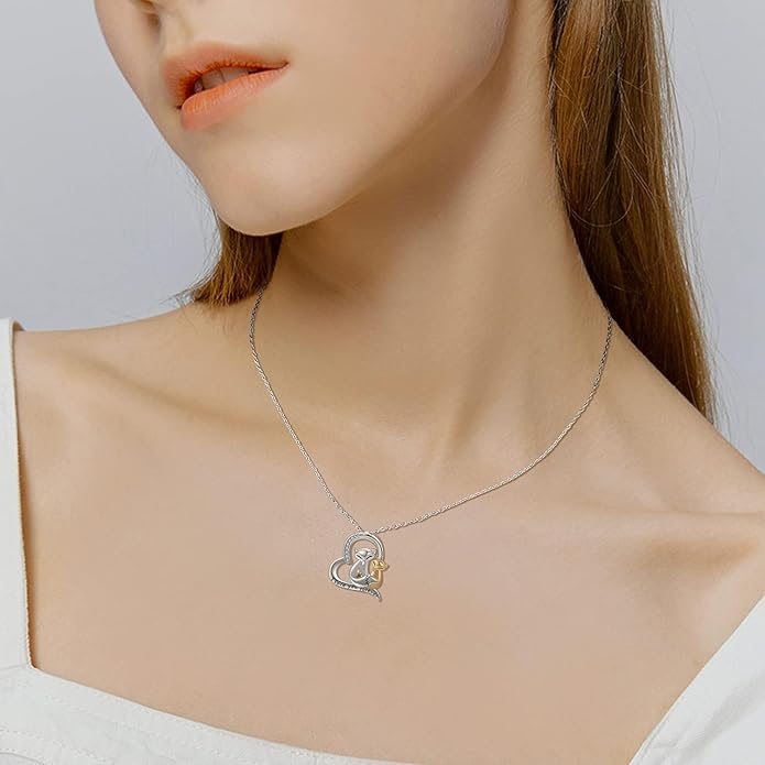 Black Cat/Fox/Owl/Panda/Butterfly/Cat/Dog Paw Print/Mushroom for Women Sterling Silver Animal Pendant Necklace Jewelry Christmas Birthday Gifts for Couples Sisters