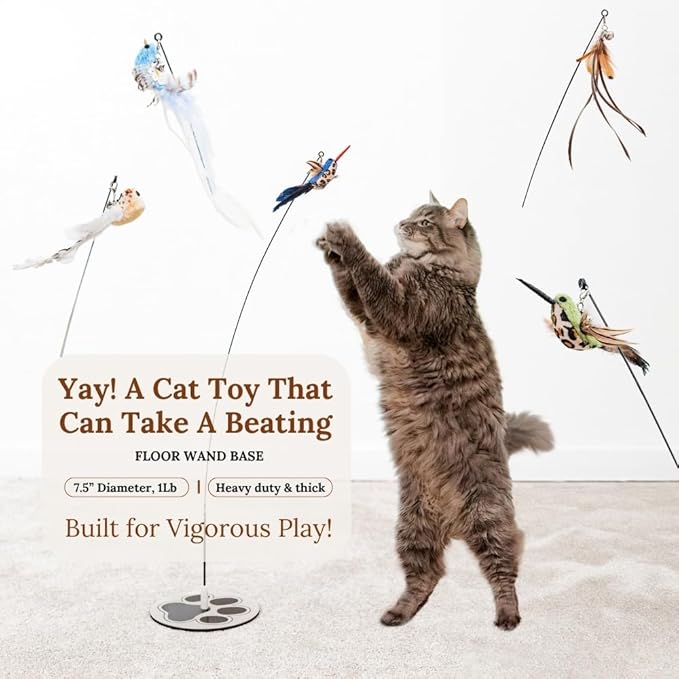 Cat Toy Any Surface Base Cat Wand Toy For Indoor Cats Toys For Boredom Wire Cat Toy Feather Wand Cat Toy Feather Cat Teaser Wand Birds Flying Bird Cat Toy Perfect For Home Alone Cat Toys Self Play