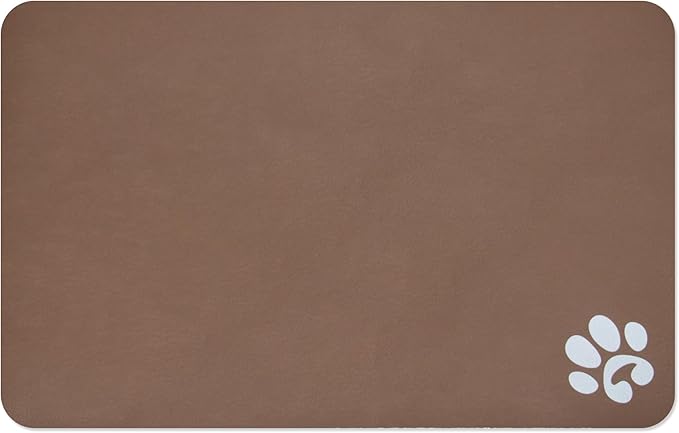 YCT Pet Feeding Mats - Non-Slip, Super Absorbent, 18.1 x 11.8 inches, Brown with Footprints Logo