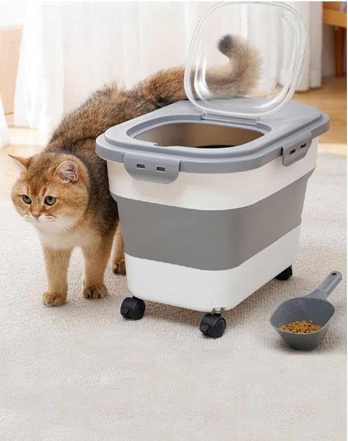 20-23 Lbs Dog Food Storage Container - Collapsible Dog Food Container with Attachable Casters and Scoop,Travel Silicone Bowl, Pet Food Storage Containers to Keep Dry Food Fresh,Easy to Move