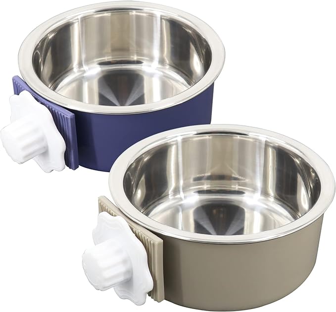 Dog Crate Bowl, Hanging Stainless Steel Removable Pet Crate Water & Food Bowls, Pet Cage Feeder Container Coop Cup for Cat Puppy Birds Rats Guinea Pigs Rabbit Hamster (2PCS)
